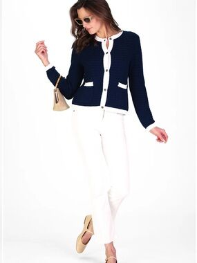 Duffield Lane Heirloom Collection Navy & White Lady Cardigan Size Large